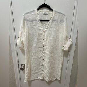 Rosemarine white Tunic 100% linen made in Italy size medium boho lagenlook beach